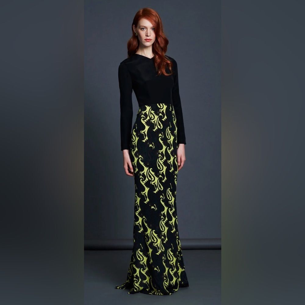 Jenni Kayne Runway RTW Silk Maxi Gown Dress Art Deco US 6 Paisley Formal Prom